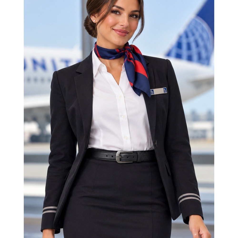 United Airlines Flight Attendant Uniform Belt Leather Size 30 Tulip Logo 2002-10